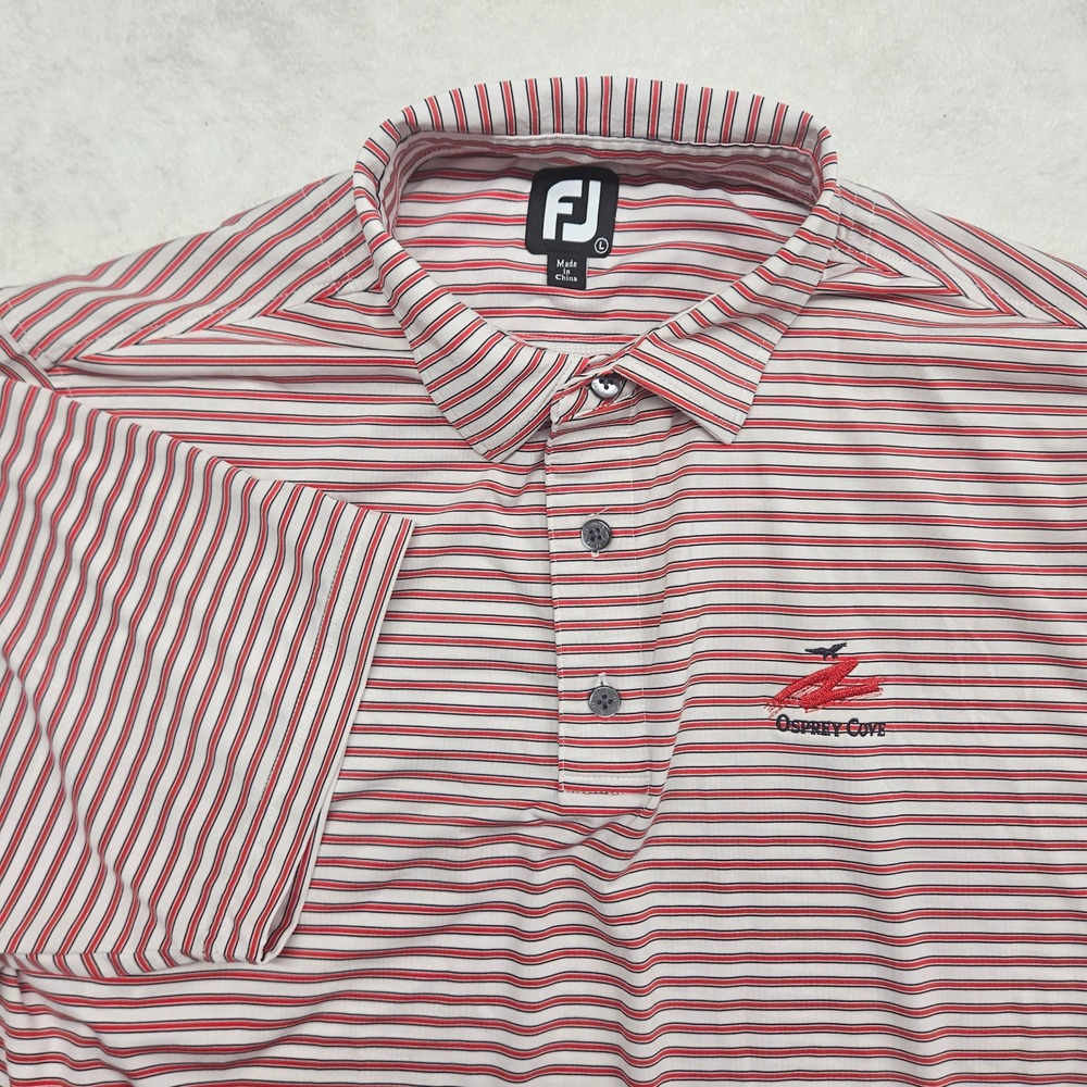 FootJoy Mens Osprey Cove Golf Polo Shirt Red White Striped Short Sleeve Large